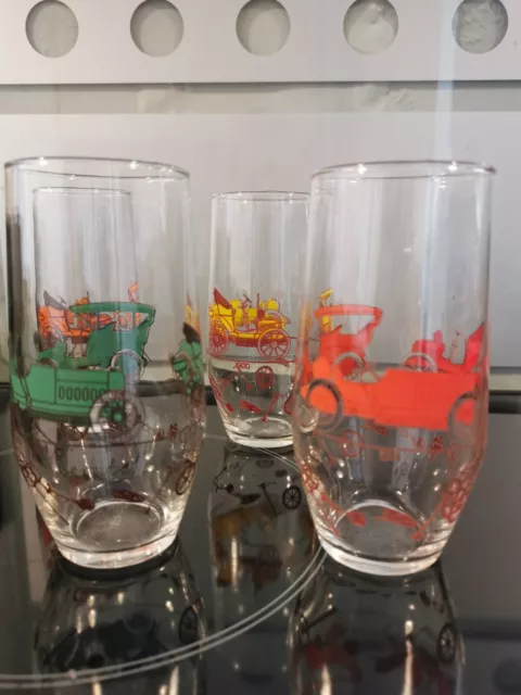 Set of 4 Unused Vintage Car Tumblers Glasses Barware Glassware Iced Tea