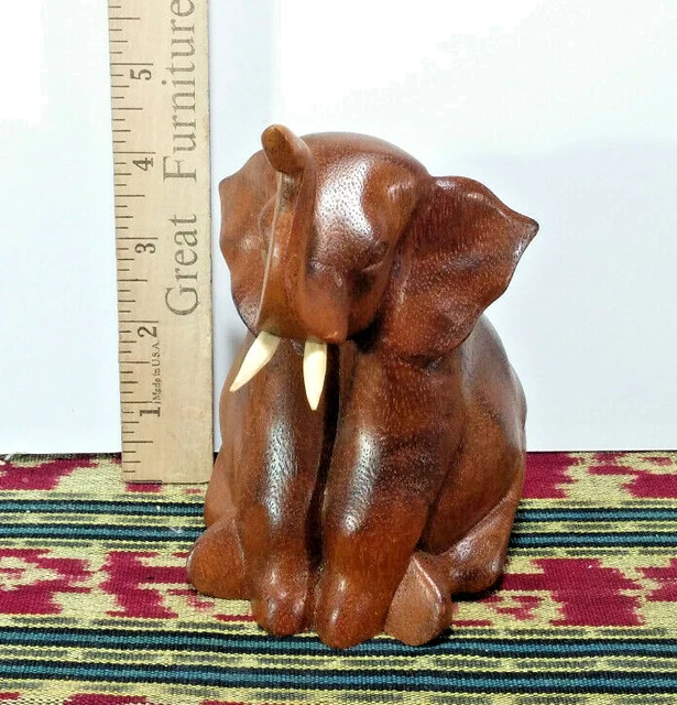Small 6" Sitting Elephant, Hard Wood Art Sculpture, Hand Crafted Made in Bali