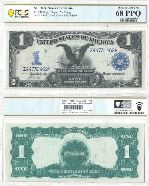 1899 $1 Silver Certificate "Black Eagle" Fr 230 PCGS Superb Gem New-68 PPQ