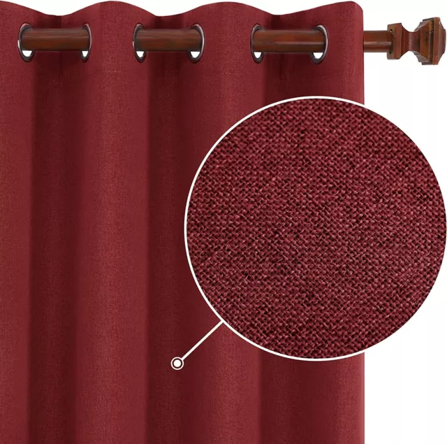 Blackout Red Curtains Grommets, Linen Textured Thermal Insulated 2 panels 52x95