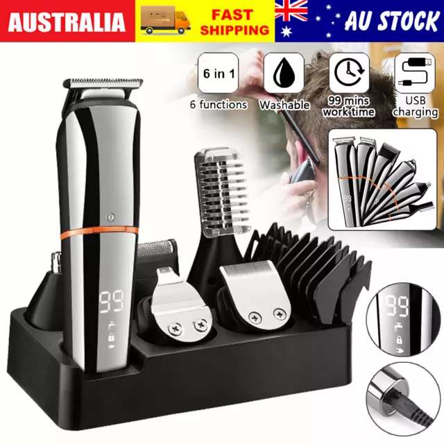 Electric Mens Hair Clippers Beard Trimmer Shaver Nose Haircut Grooming Kit Set