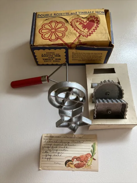 Vintage Nordic Ware Double Rosette and Timbale Iron 4 Molds Box Plus Recipe