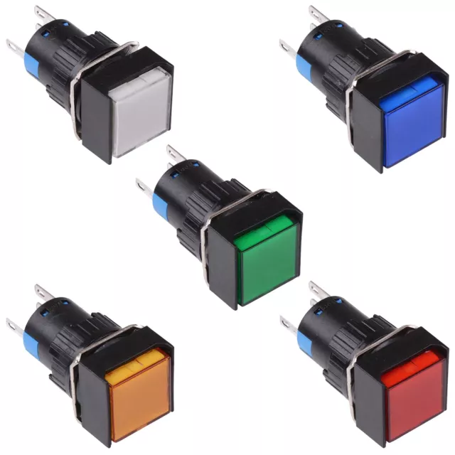 Square Momentary / Latching illuminated 16mm Push Button Switch NO/NC 12V 230V