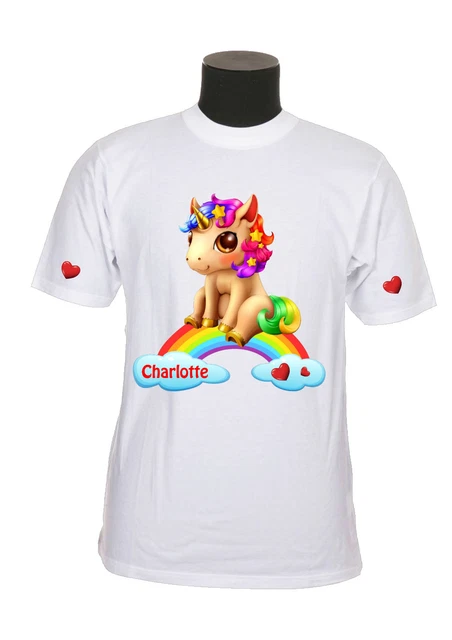 Chemise licorne, t-shirt fille arc-en-ciel personnalisé, chemise prénom, t-shirt licorne fillette enfant en bas âge 171 - France