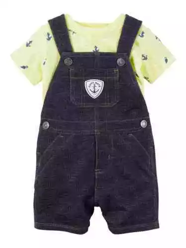 Carter's Navy "Ahoy Mate" Shortalls & Anchor Tee 2-Piece Set Baby Boy 6 Months