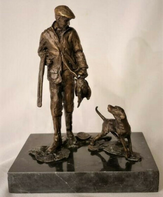 Aldo A Mano Aldo Vitale Inglese Hunter Con Cane Bronzo Museo Qualità Opera D'Arte 