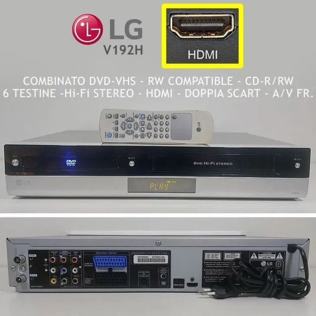 Videoregistratore Combinato Dvd/Vhs Lg V192H Lettore Vcr Cassette Combo.