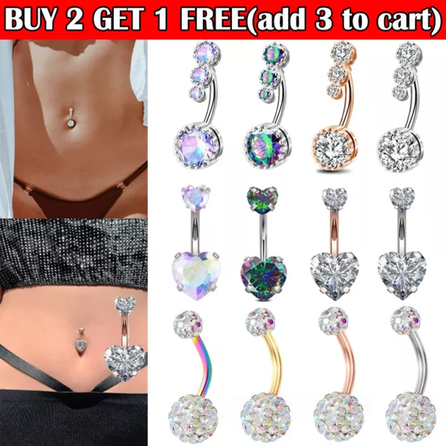 Belly Button Rings Bar Navel Surgical Steel Zirconia Piercing Body Piercing