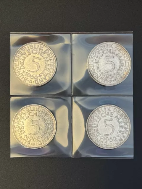 4 x 5 Deutsche Mark DM 1966 D + F + J + G Münze Silberadler BRD