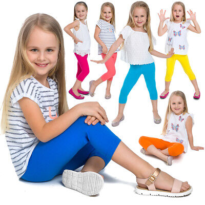 Children Cropped Leggings Comfy Colorful Cotton Capri Kids 3/4 Pants Age 2-13
