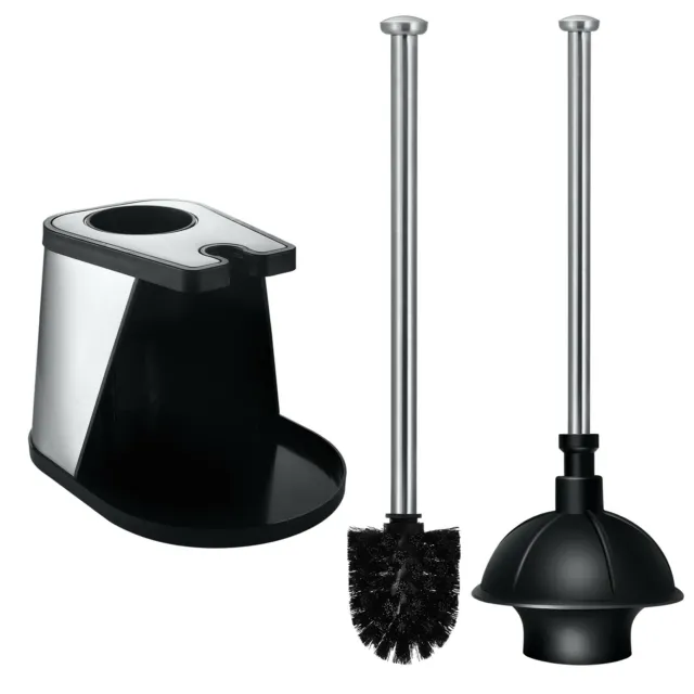 Stainless Steel Bathroom Cleaning Toilet Bowl Brush and Plunger Combo Set Black