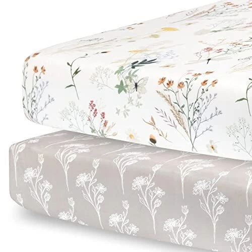 - 2 Pack Premium Fitted Baby Girl Crib Sheets for Standard Crib Mattress -