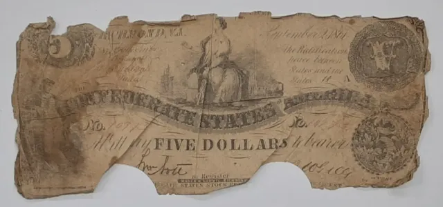 1861 Issue Confederate $5 Note Ceres on Cotton Bale Rough Cond.--See Photos