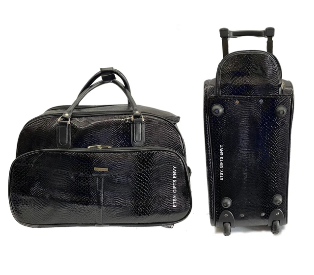 Black Travel Carry On Suitcase Duffel Luggage Bag with Wheel Weekender Overnight