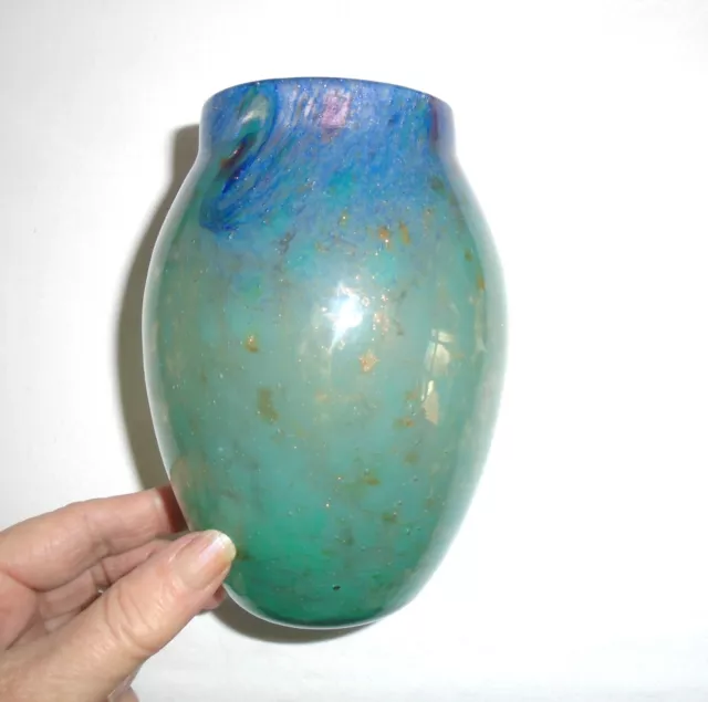 Vintage Monart Scottish Studio Art  Glass Vase with Aventurine Gold Flecks