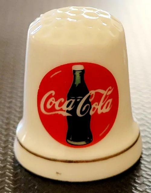 Collectible Coca-Cola Thimbles, Porcelain, White w/gold & Coca-Cola logo