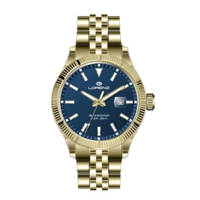 Montre LORENZ Homme Genève Dateur D'Or / Bleu 26981MM