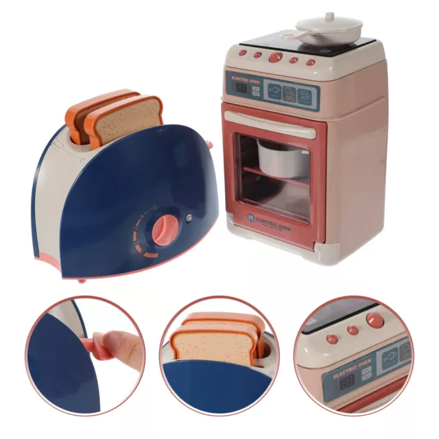 2 Sets Kids Pretend Play Toy Artificial Mini Oven Toy Simulation Toaster