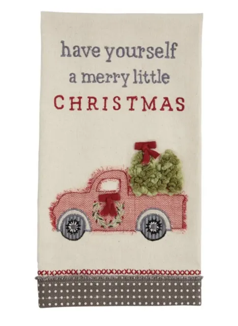 Mud Pie Christmas Truck & Tree Farm Appliquéd & Embroidered Kitchen Towel