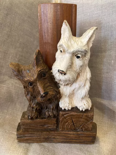 Cute Vintage Syroco Wood Scottie/Westie Scottish Terrier Brush Holder & brush