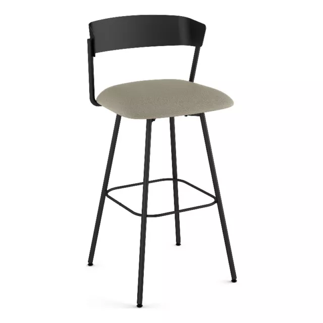 Amisco Ludwig 30 In. Swivel Bar Stool - Greige Faux Leather / Black Metal