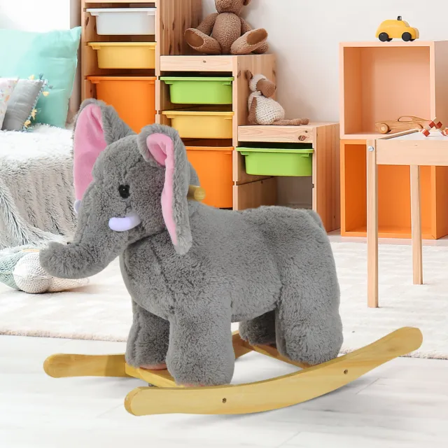 Labebe Plush Rocking Horse, Pink Ride Elephant, Stuffed Rocker Toy