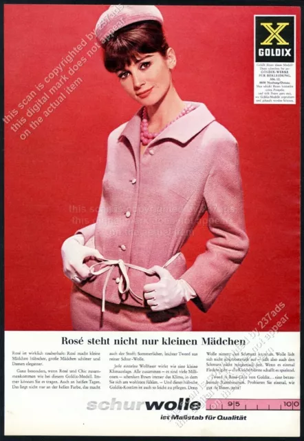 1964 Audrey Hepburn photo ? Goldix pink suit fashion vtg German print ad