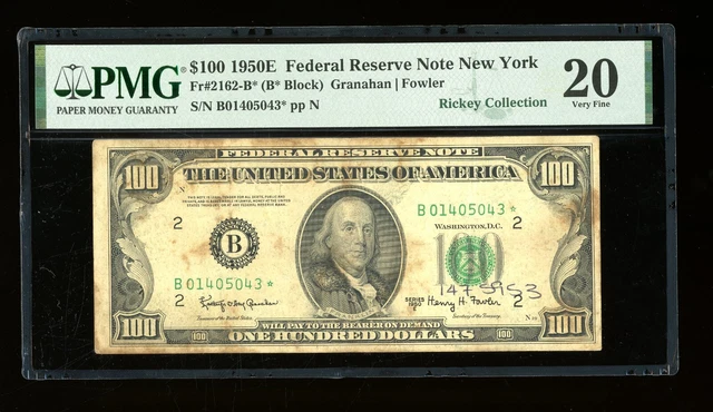 DBR 1950-E $100 FRN New York STAR Fr. 2162-B* PMG VF-20 Serial B01405043*