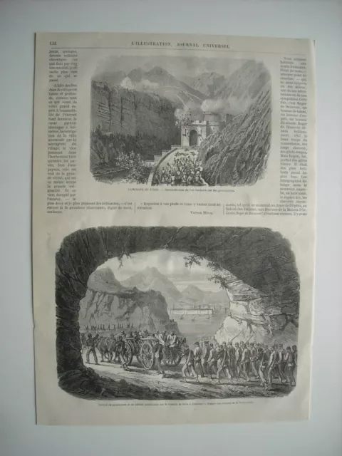 Gravure 1866. Campagne Du Tyrol. Bombardement Fort Rochetta. De Riva A Condino.