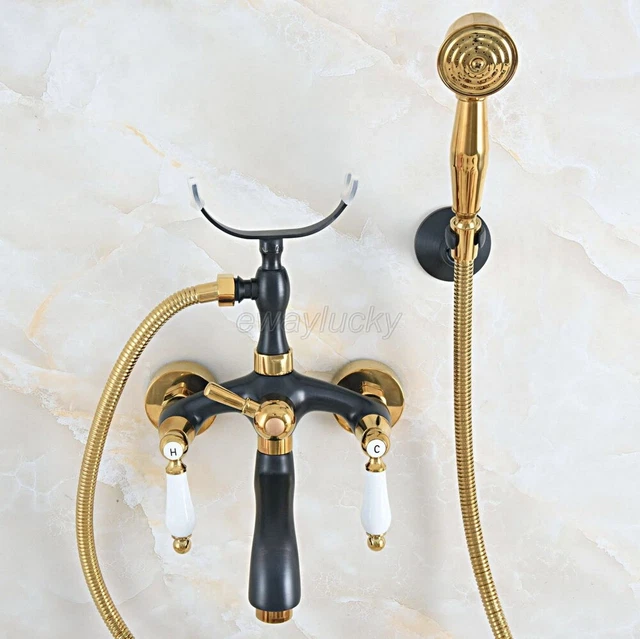 Black Gold Color Brass Claw-foot Bathtub Faucet Wall Mounted Handheld Shower