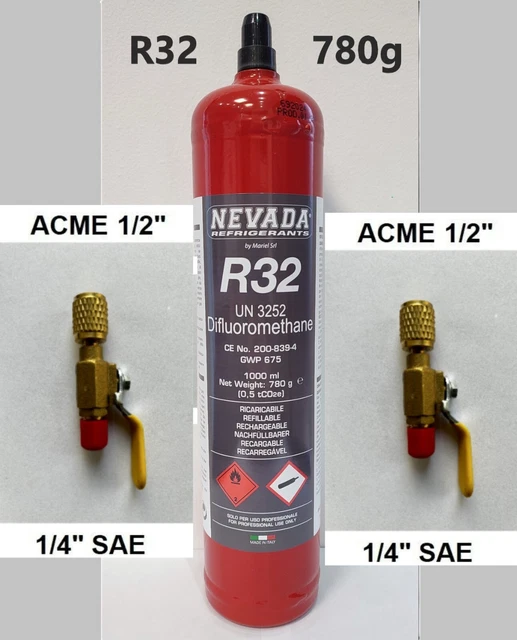 KÄLTEMITTEL R32 1,0 L 780g mit oder ohne Ventil, für Klimaanlage und ...