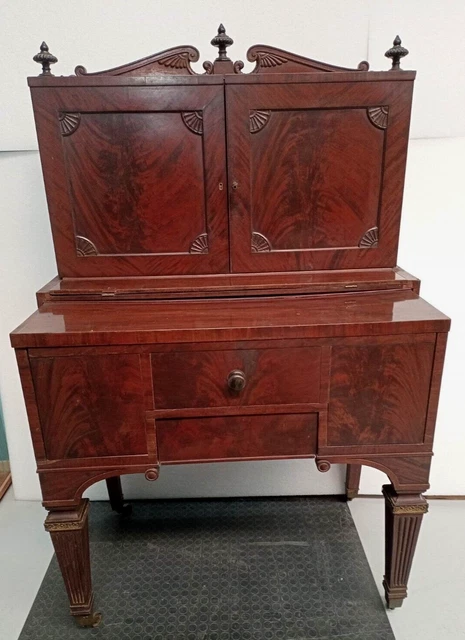 Antico Mobiletto Inglese In Mogano Petineuse-Toilette/Scrittoio Vittoriano '800