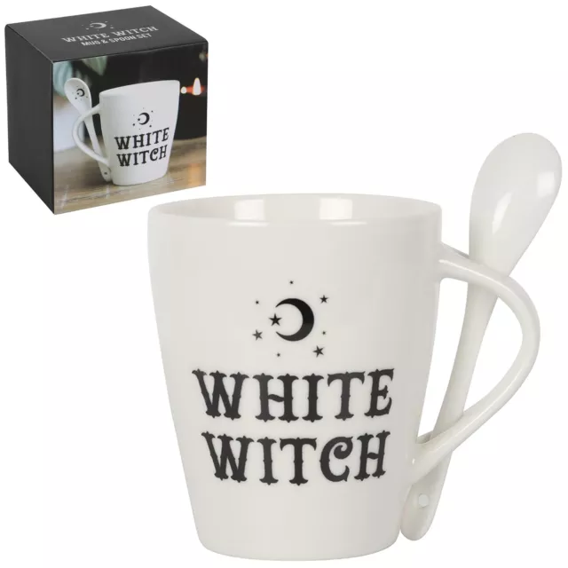 Taza de Café de Cerámica de Bruja Blanca y Juego de Cucharas