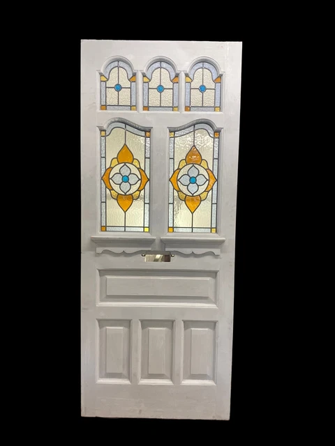 Edwardian Front Door Period Stained Glass Old Reclaimed Antique Wood Leaded Rare