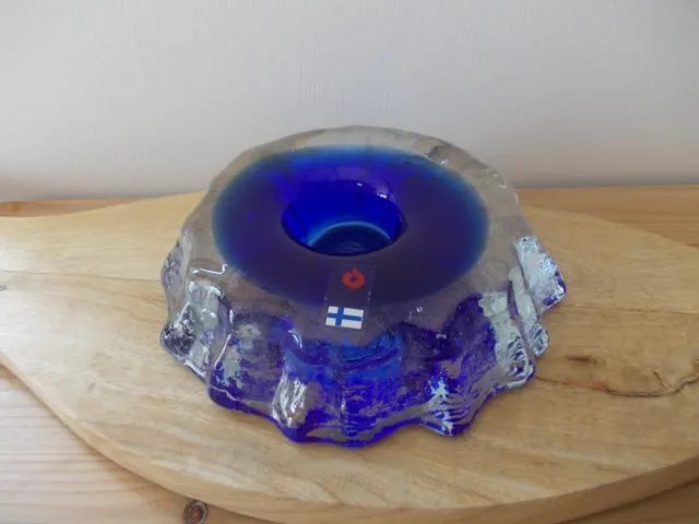 Art Glass Candle Tealight Holder Cobalt Blue Lasilandia Finland