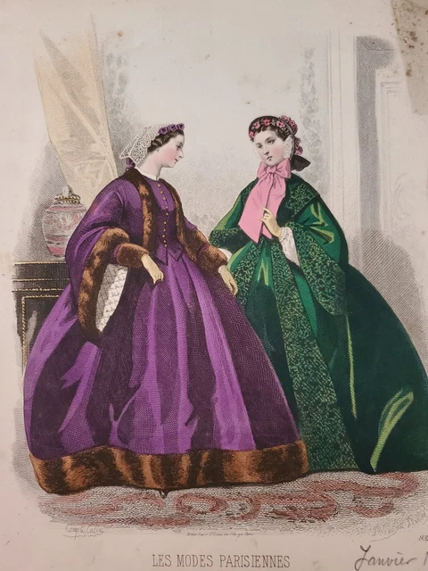 19th century Parisian fashion engraving bedroom dresses and city dress