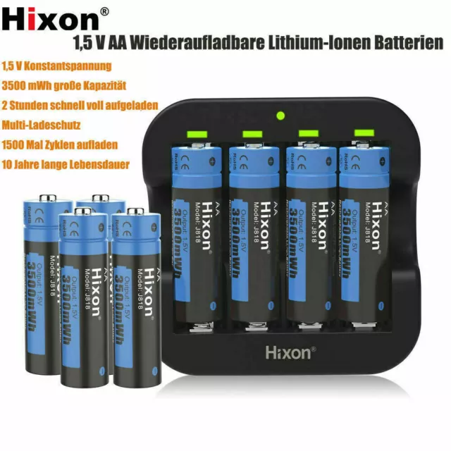 Hixon AA Batterien 3500mWh 1,5 V Wiederaufladbare Batterien AA Li-Ionen Akku AA