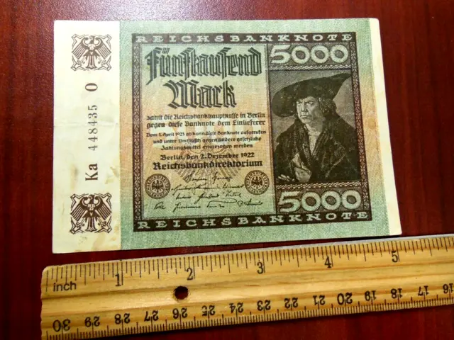 1922 German Five Thousand (5000) Mark Bank Note "Lot F"