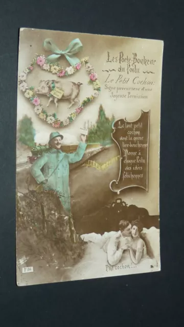 Cpa Carte Postale Guerre 14-18 Patriotique Poilu Porte-Bonheur Petit Cochon