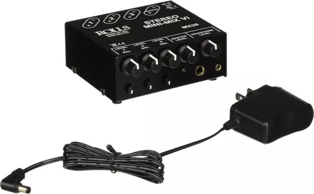 Rolls MX28 MINI-MIX VI Corded Three-Channel True Stereo Line Mixer - Black