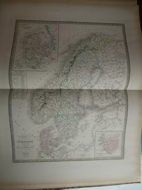 Carte issue d'atlas ANDRIVEAU-GOUJON 1851 suede norvege danemark islande