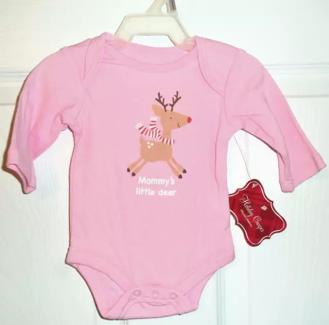 CHRISTMAS Bodysuit Girls Mommy's Little Deer Pink Size  NB, 0-3m,3-6m, 6-9m NEW