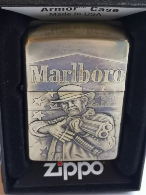 Brand New Brass Engraved Marlboro Cowboy Zippo Lighter Design