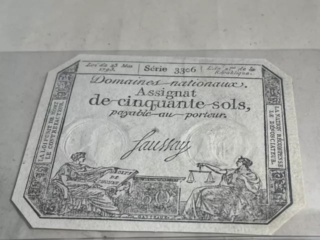 France billet assignat 50 sols 1793 domaines nationaux  Antique Bank Note Bill