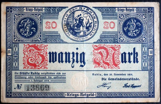 RUHLA 1918/1920 20 Mark Grossnotgeld German Notgeld Banknote