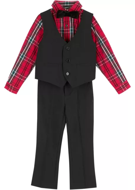 Set 4 pezzi outfit festivo ragazzi taglia 98 nero rosso abito ragazzo camicia gilet nuovo*