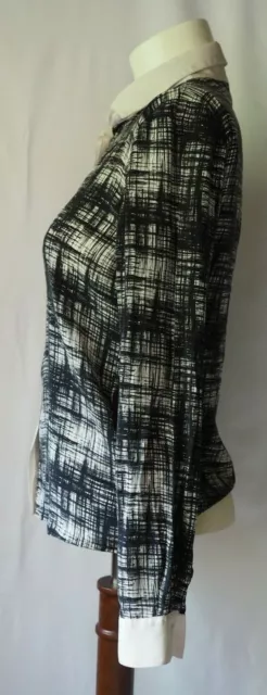 RAOUL 100% Silk Blouse Black White Crosshatch Hidden Button Up Size 2 3