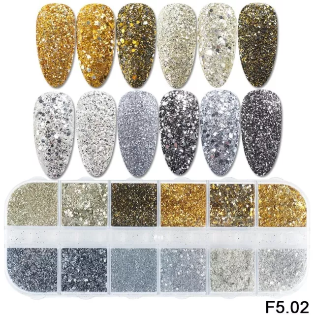 Holographic Nail Glitter Chunky 3D Chameleon Mermaid Dust 12 Colour Metallic Mix