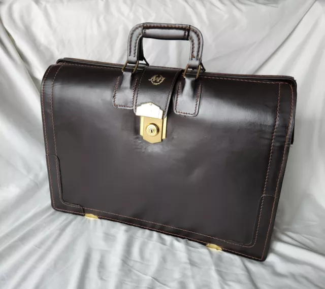 Vintage Dark Brown Leather Doctor's Bag Antique Gladstone Bag with Suede Lining