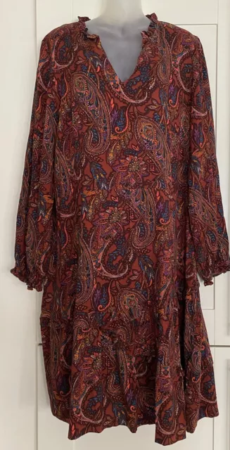 Maxi abito Next Borgogna Paisley floreale boho zingaro galleggiante collare crimpato taglia 20T